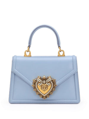 DOLCE & GABBANA Devotion Mini Leather Handbag in Baby Blue