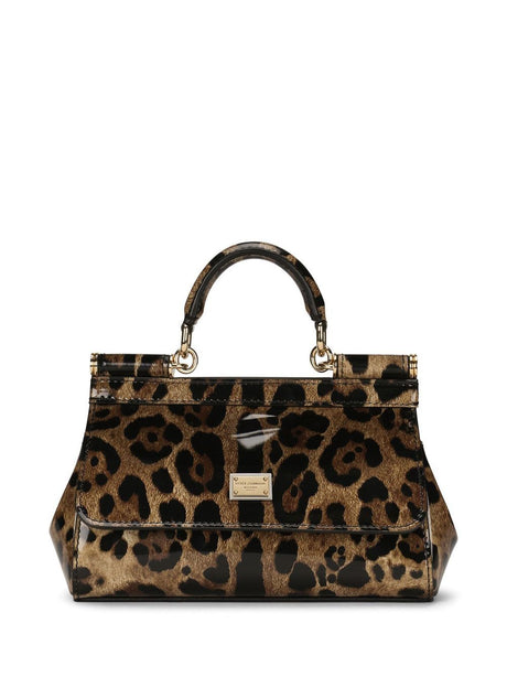 DOLCE & GABBANA Leopard Print Leather Shoulder Handbag