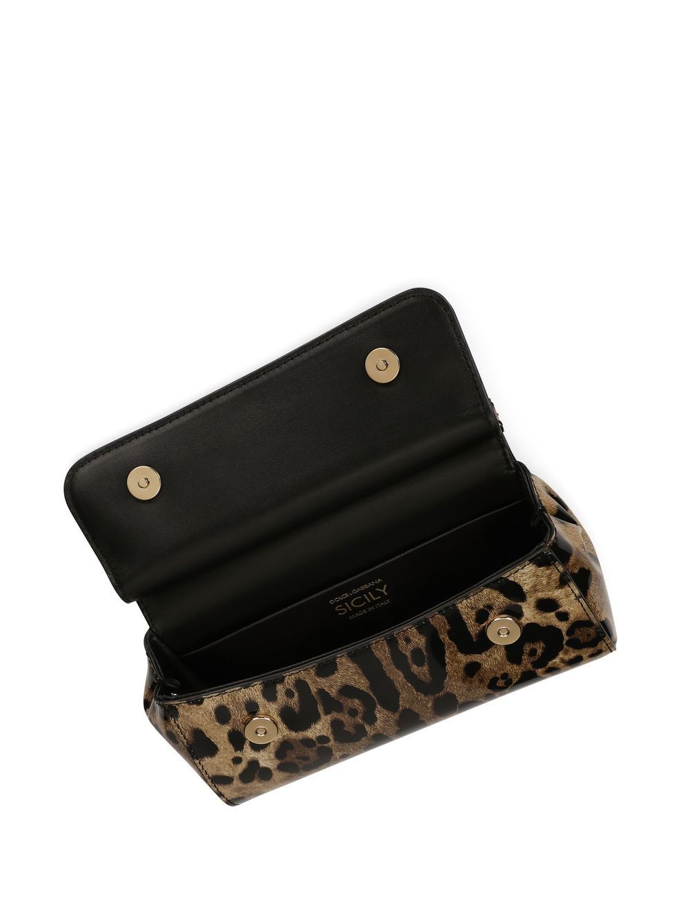 DOLCE & GABBANA Leopard Print Leather Shoulder Handbag