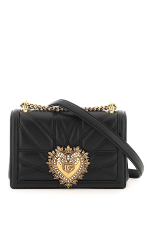 DOLCE & GABBANA Medium Devotion Quilted Nappa Leather Crossbody Bag with Pearl-Embellished Heart and Chain Strap, Black