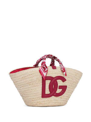 DOLCE & GABBANA Dendulizu Series Fuchsia Tote Bag with Interlaced Design and Silk Scarf Handles for Women