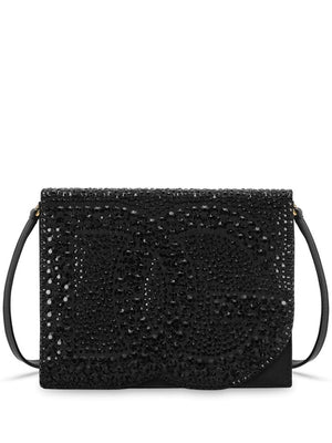 DOLCE & GABBANA Black Crystal-Encrusted Handbag with Embossed DG Logo