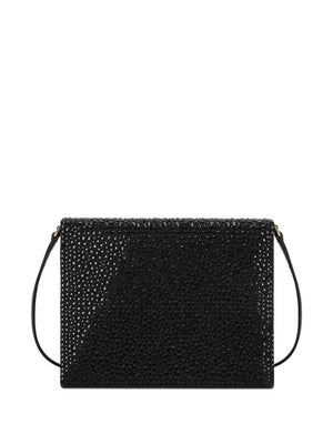 DOLCE & GABBANA Black Crystal-Encrusted Handbag with Embossed DG Logo