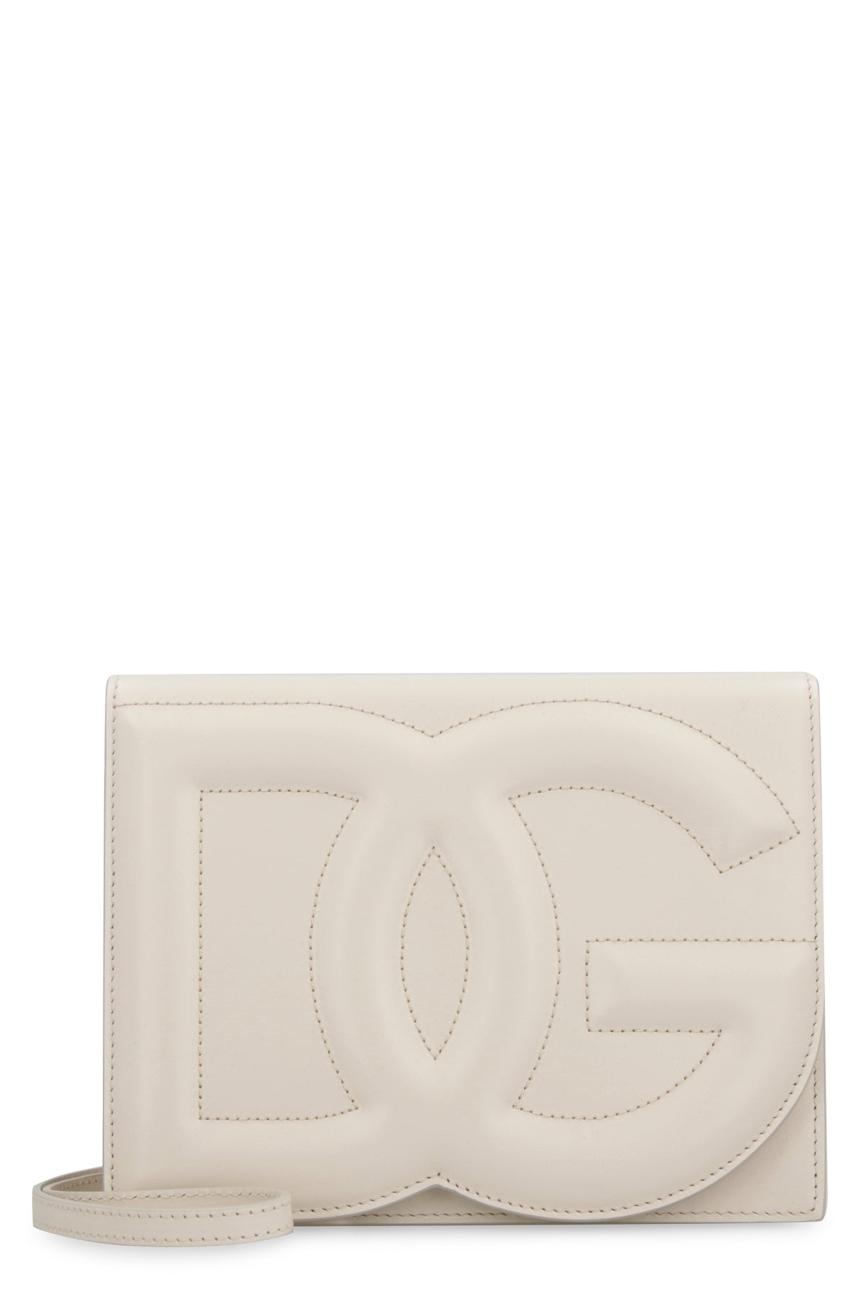 حقيبة جلدية بلون كريمي وشعار DG المنقوشة للنساء