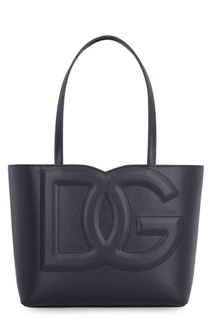 DOLCE & GABBANA  DG LOGO BLACK LEATHER SMALL Tote Handbag Handbag