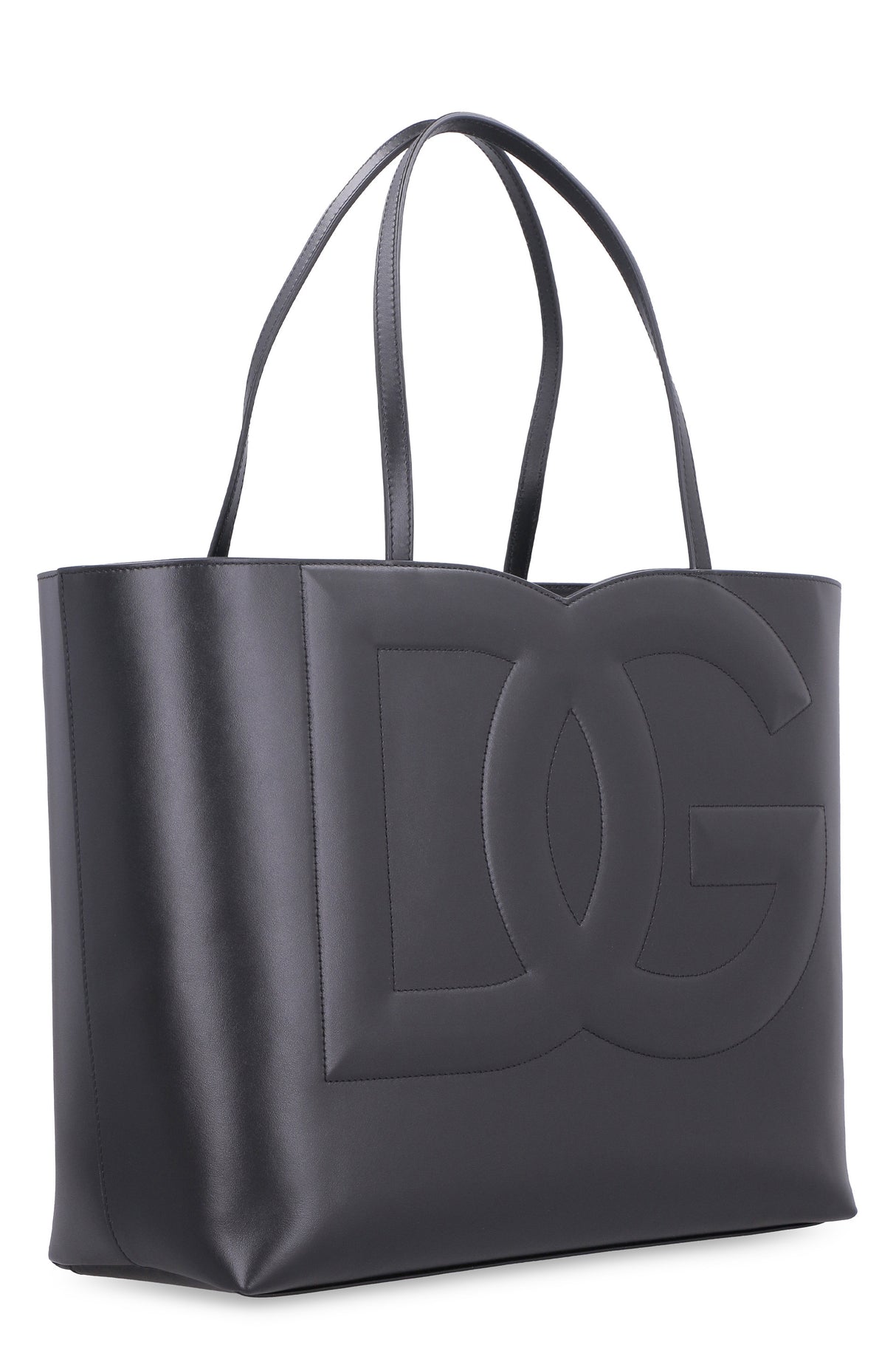 DOLCE & GABBANA Embossed Logo Black Leather Tote Handbag for Women