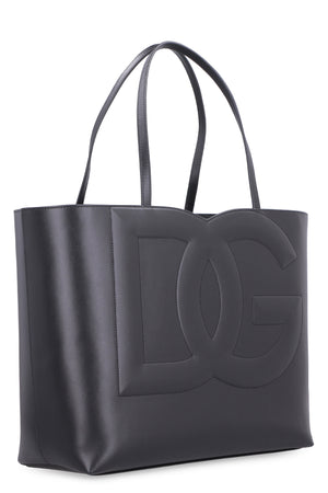 DOLCE & GABBANA Embossed Logo Black Leather Tote Handbag for Women