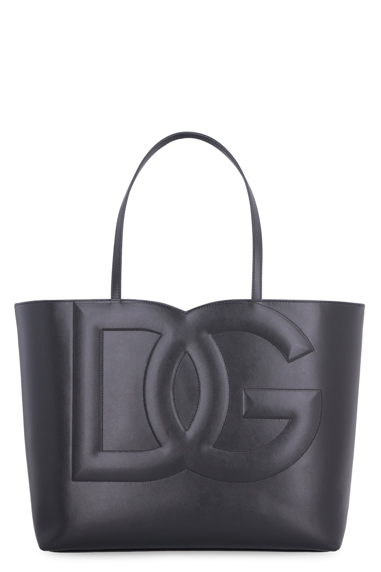 DOLCE & GABBANA Embossed Logo Black Leather Tote Handbag for Women