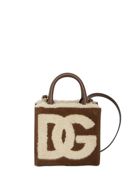 DOLCE & GABBANA Mini Daily Suede & Shearling Tote with Gold-Tone Accents, Multicolor