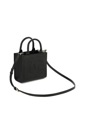 DG Logo Leather Tote Handbag - Black