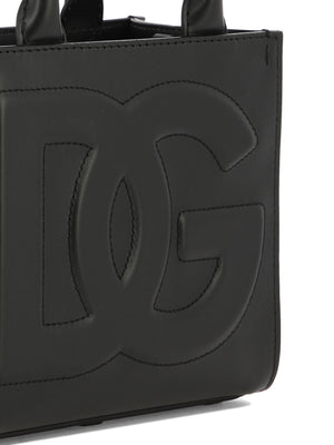 DG Logo Leather Tote Handbag - Black