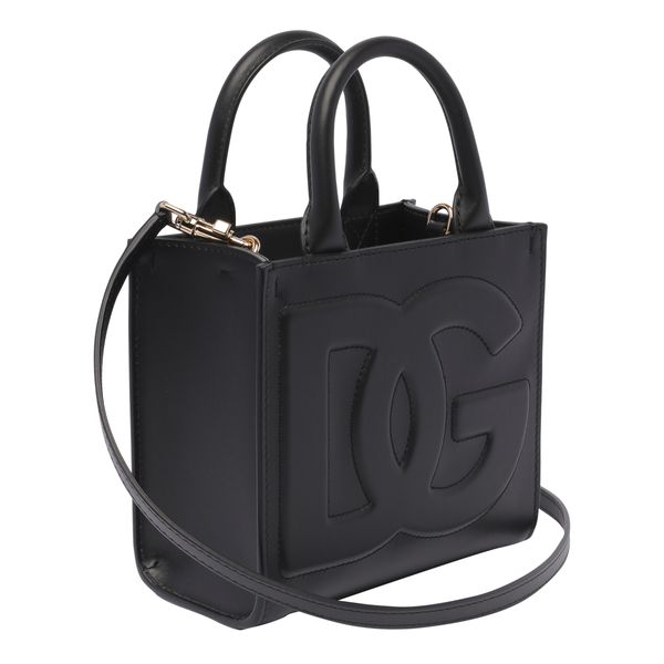 Black Leather Mini Handbag with Two Handles and Gold-Tone Hardware