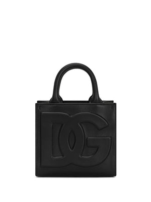 DOLCE & GABBANA Elegant Black Leather Handbag with Gold Accents