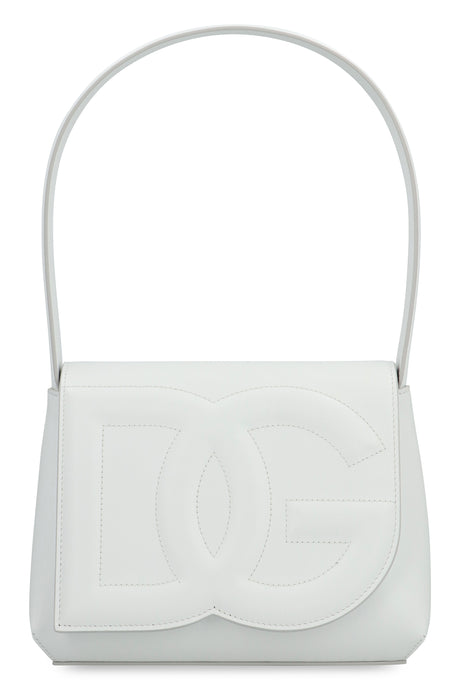 حقيبة كتف من الجلد الأصلي بشعار DG - أبيض