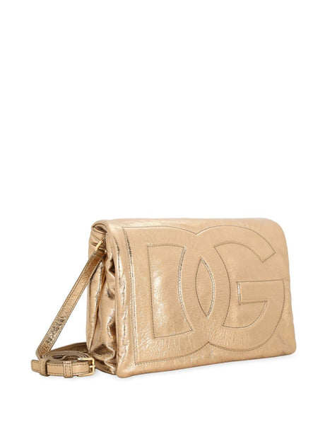 DOLCE & GABBANA Golden Metallic Leather Crossbody Handbag for Women