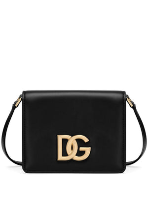 حقيبة كروسبودي بحزام جلدي أسود ماركة 3.5 مع شعار جولد-تون دي جي