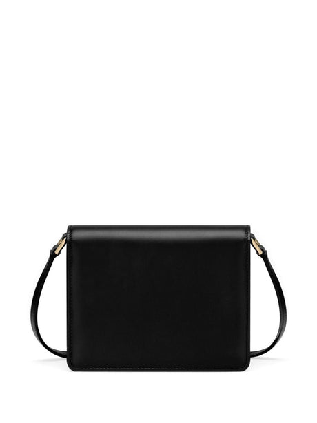 حقيبة كروسبودي بحزام جلدي أسود ماركة 3.5 مع شعار جولد-تون دي جي