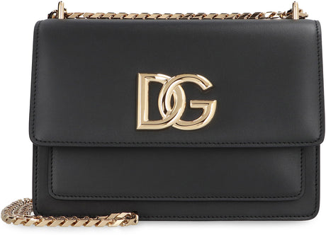 DOLCE & GABBANA Elegant Leather Mini Shoulder Bag 3.5 with Gold-Tone Accents