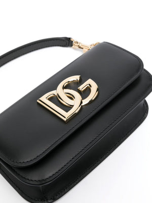 DOLCE & GABBANA Stylish Black Pouch Handbag with Gold Logo Detail for Women