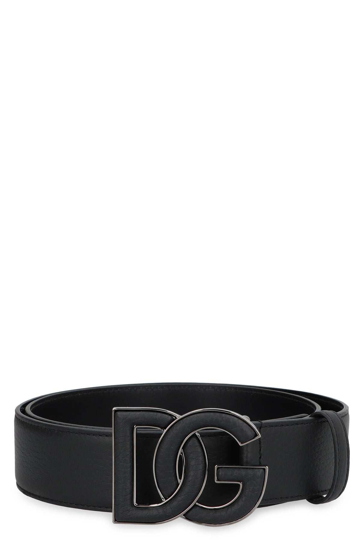 Pebbled Leather Belt with Logo Clasp for Men