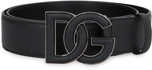 DOLCE & GABBANA Black Leather Belt for Men with Metal Logo Clasp