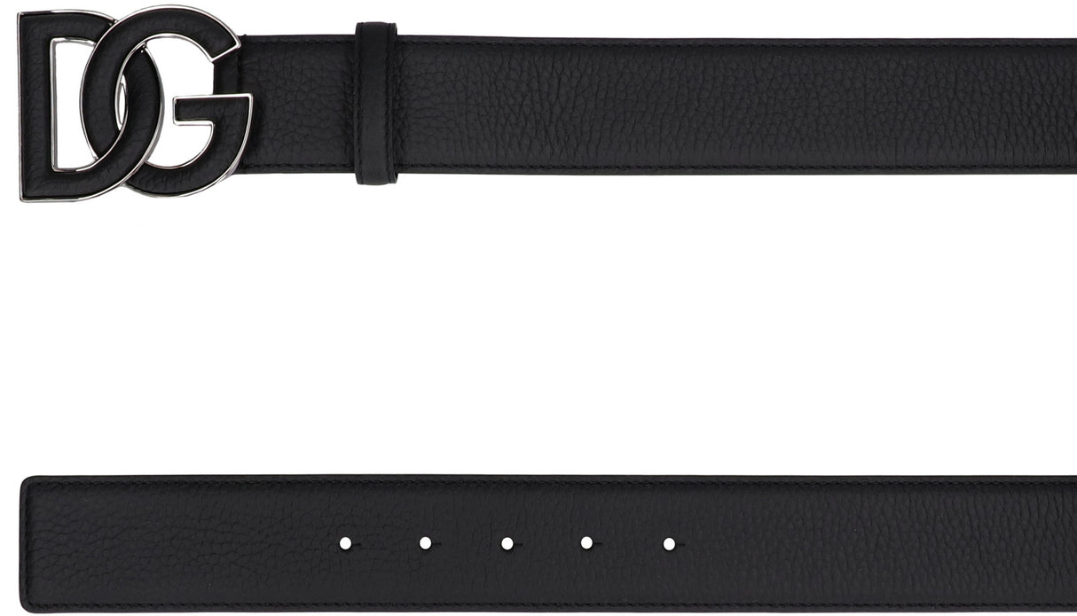 Pebbled Leather Belt with Logo Clasp for Men