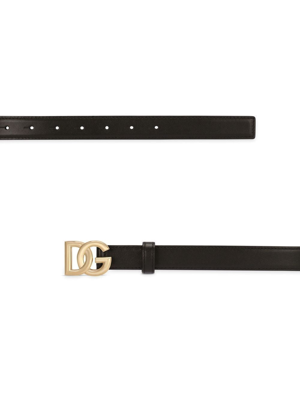 DOLCE & GABBANA Black Smooth Leather Belt with Golden DG Pin Buckle for Women