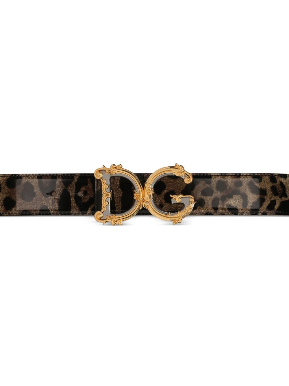 Leopard-Print Brown Leather Belt with Logo Plaque by DOLCE & GABBANA