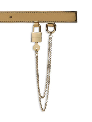 DOLCE & GABBANA Golden Patent Leather Chain-Link Belt for Women