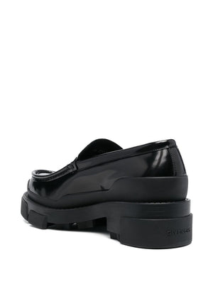 GIVENCHY Black Leather Loafers with Gold-Tone Logo Plaque and Low Block Heel for Women