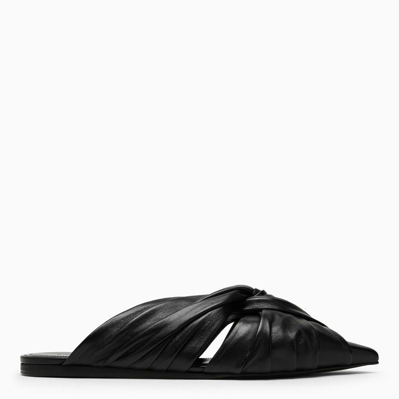 GIVENCHY Pointed Black Leather Flats with Woven Upper