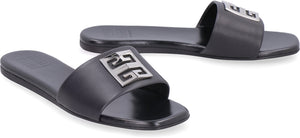 GIVENCHY Black Round Toe Leather Slide Sandals for Women