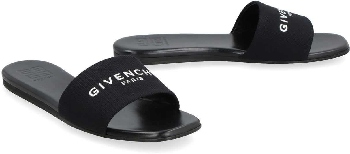 GIVENCHY Black Leather Slide Sandals | Embroidered Logo | Women's Sandals