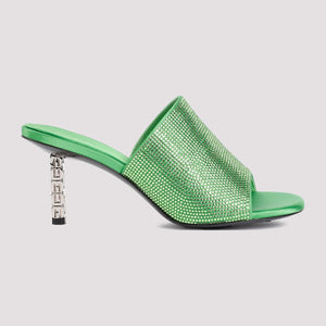 Green Satin Strass Sandals for Women - FW23 Collection