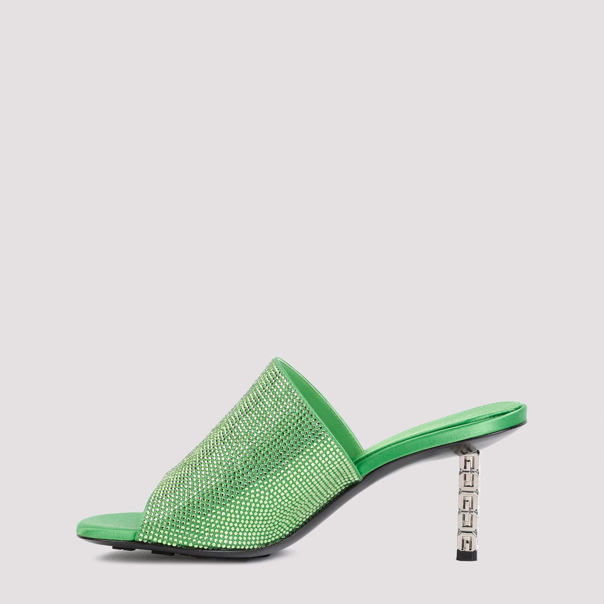 Green Satin Strass Sandals for Women - FW23 Collection