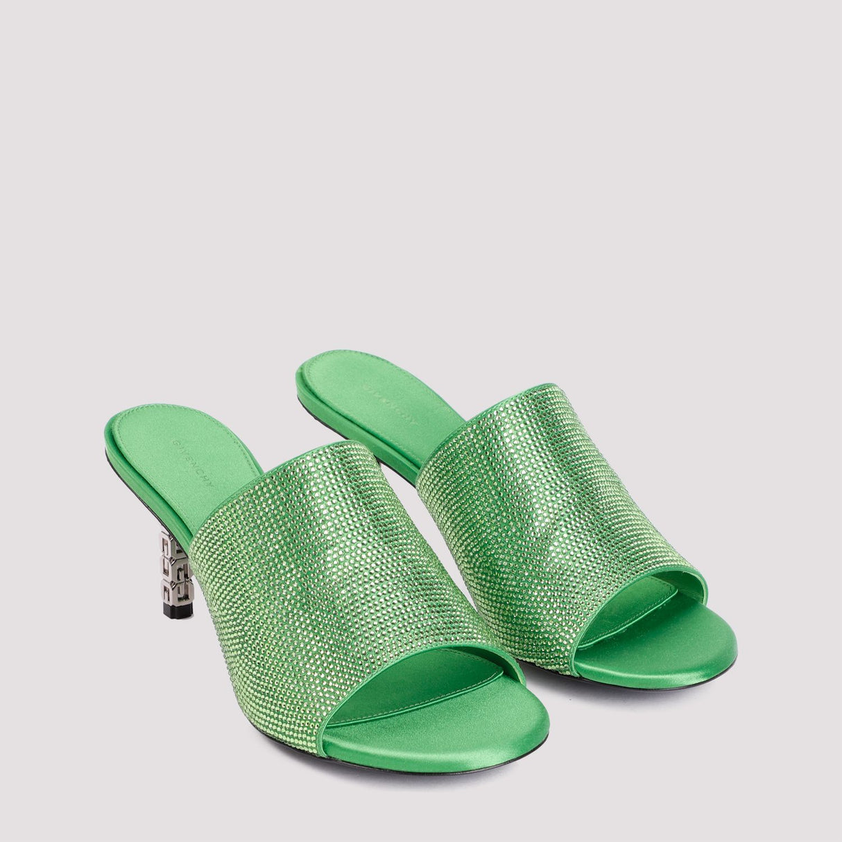 Graceful Green Satin Strass Sandals - FW23 Collection