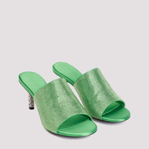 Graceful Green Satin Strass Sandals - FW23 Collection