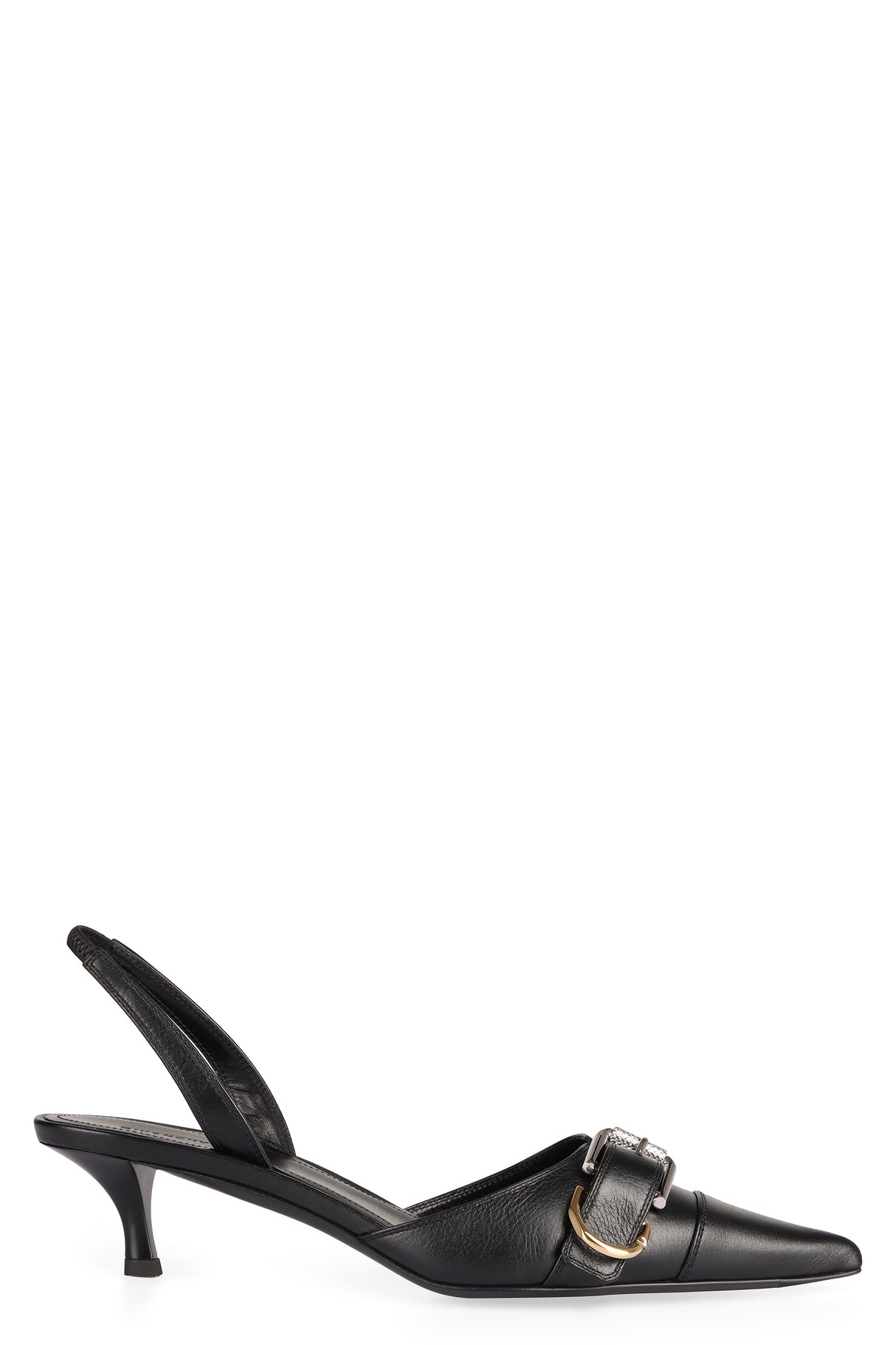 黒い本革スリングバックサンダル - 4.5cmヒール - レディース SS24