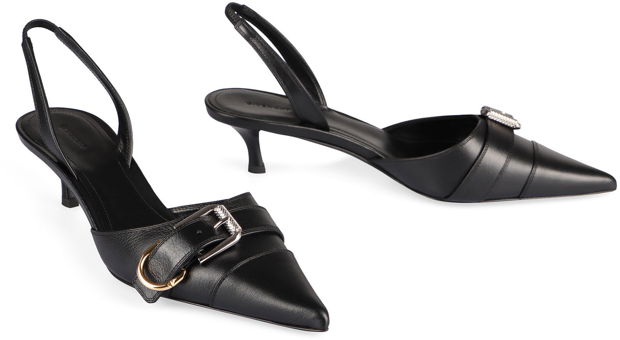 GIVENCHY Black Leather Slingback Sandals - 4.5cm Heel - 100% Bull Leather - Women's SS24