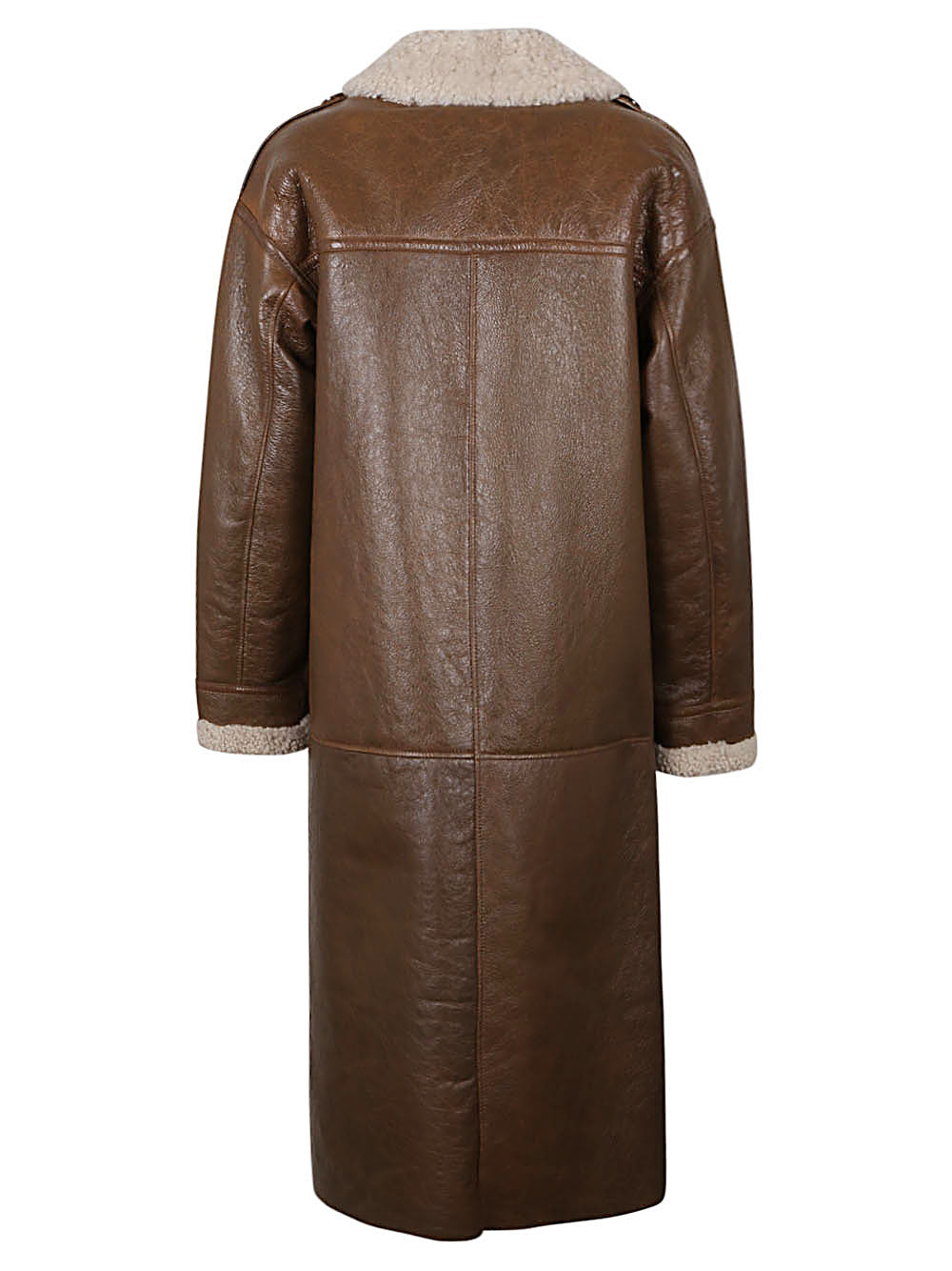 Camel Shearling Long Jacket in V-Neck and Decorative Buttons