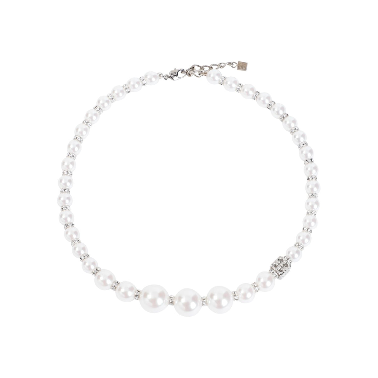 GIVENCHY Silver Degrade Pearl Crystal Short Necklace for Women - SS24 Collection