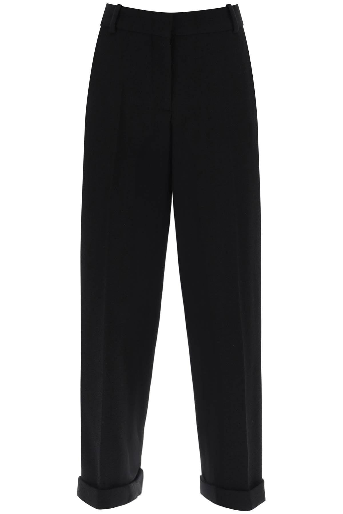 High-Waisted Wool Crepe Cuffed Trousers for Women in Black