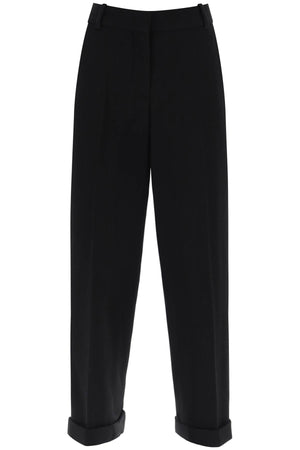 High-Waisted Wool Crepe Cuffed Trousers for Women in Black