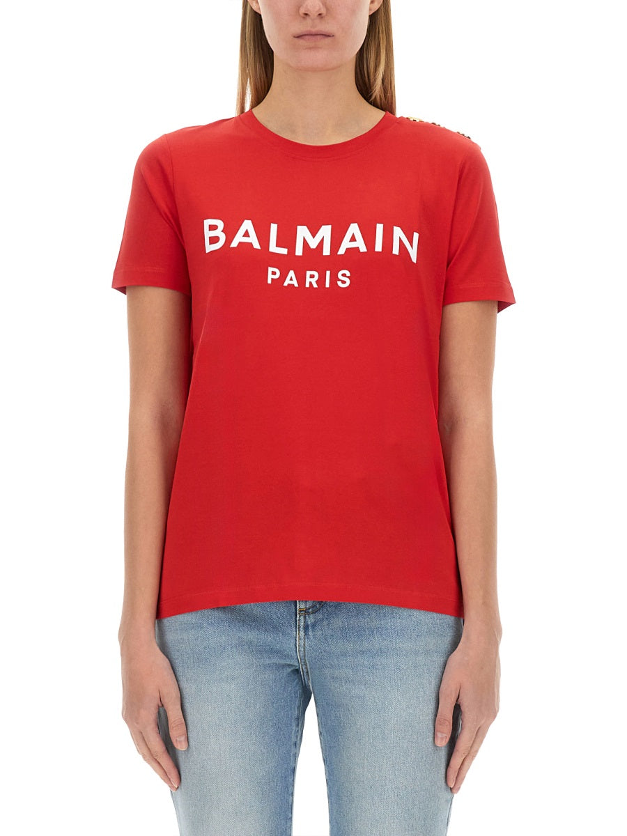 BALMAIN Lightweight Crew-Neck T-Shirt with Gold-Tone Buttons - Regular Fit