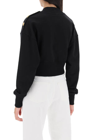 BALMAIN Embellished Button Black Cotton Sweatshirt for Women