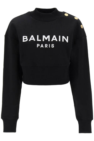 Áo len hoodie đen cổ điển với nút cài của Balmain cho phụ nữ