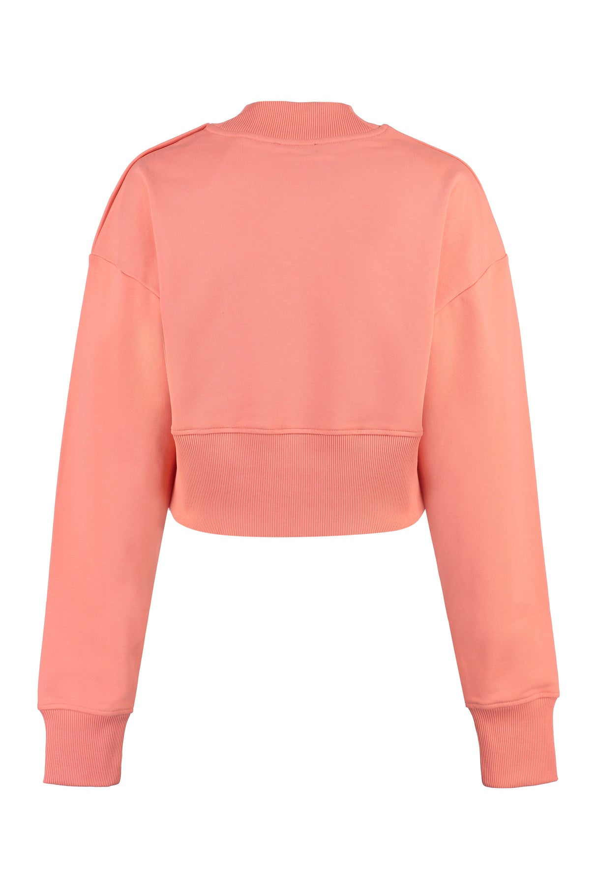 Coral Crew-Neck Velvet Print Sweatshirt with Embellished Buttons