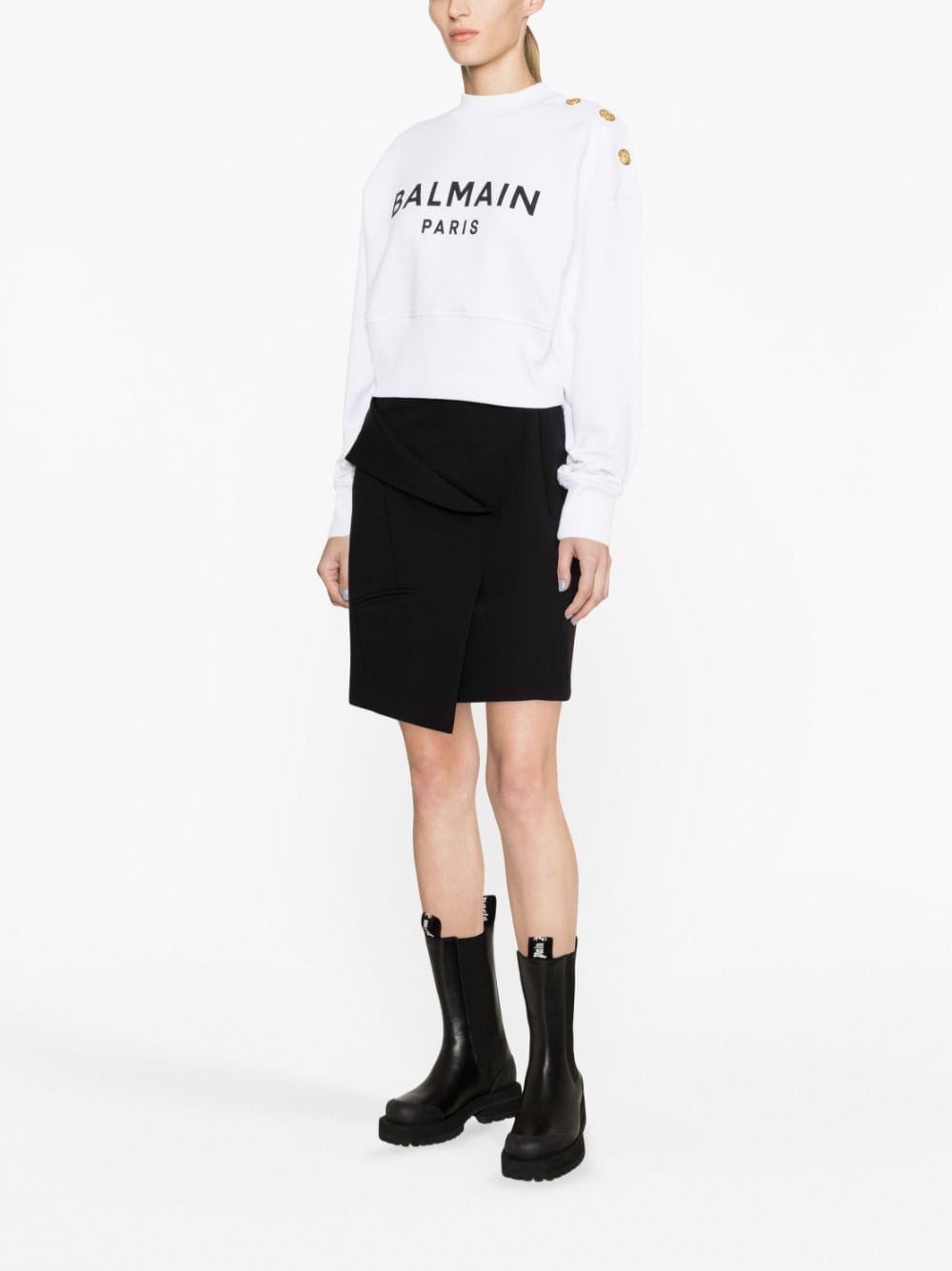 BALMAIN Cropped Logo Cotton Sweatshirt