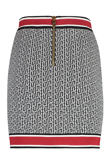 White Knit Skirt with Embellished Buttons and Ribbed Edges - FW23 Skirt for Women