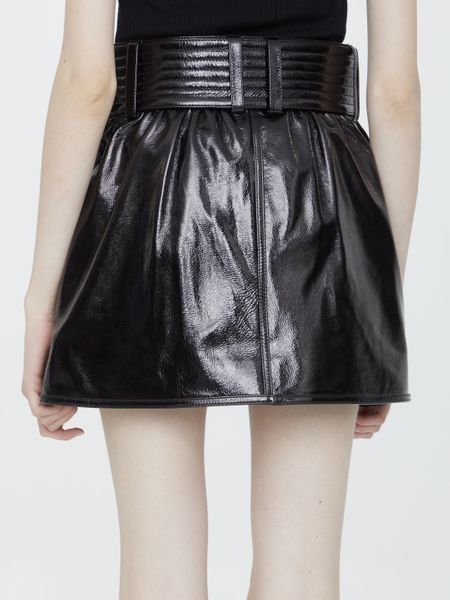BALMAIN Italian Leather Buckle Miniskirt - Black